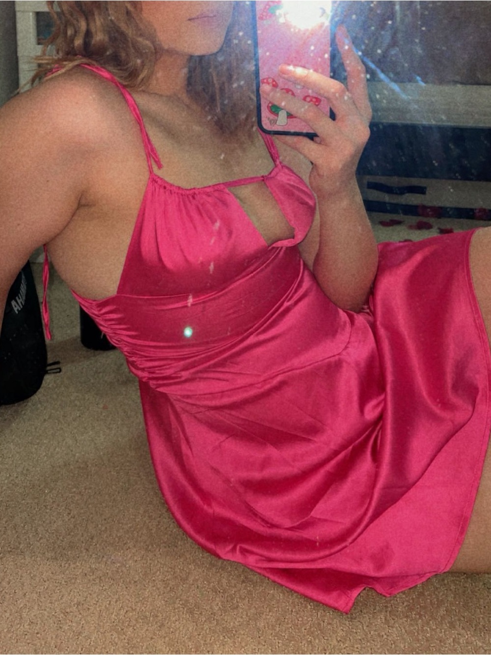 Boohoo Hot Pink Satin Cut-Out Bust Mini Dress